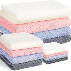 Preboun 12 Pcs Bath Towels and Washcloths 4 Sets Microfiber Bathroom Beach Pool Towel Set Quick Dry Coral Velvet Highly Absorbent for Fitness Sports Shower Travel Spa Hotel(Multicolor)