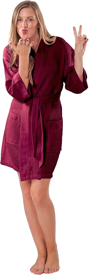 Turquaz Lightweight Short Robes For Women Waffle Kimono Bathrobe - Soft, Fast-Drying, Long-Lasting Cotton Blend