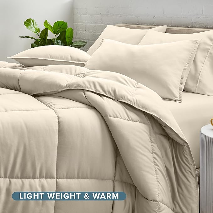 Bare Home Bed-in-A-Bag 5 Piece Comforter & Sheet Set - Twin XL - Goose Down Alternative - Ultra-Soft 1800 Premium Bed Set (Twin XL, Sand/Sand)