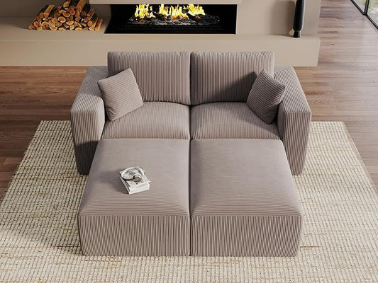 Modular Sleeper Sofa Bed Modern Sectional Couches for Living Room - 79" Boneless Cloud Couch - No Assembly Required Grey Corduroy Convertible Sponge Compression Sofas with Chaise for Home House