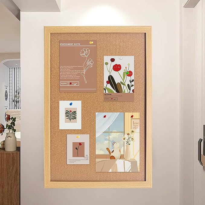Cork Bulletin Board, 13.3x17.8 Inches Hanging Cork Board Wooden Framed with Pins for Wall, Dorm Room, Office, Home Decor – Natural Cork & Black Frame