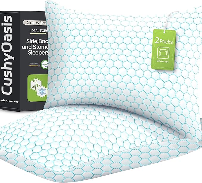 Shredded Memory Foam Pillow for Sleeping, Cooling Bed Pillows Set of 2, Adjustable Pillows for Side, Back, Stomach Sleepers with Washable Pillowcase (King Size, Blue)