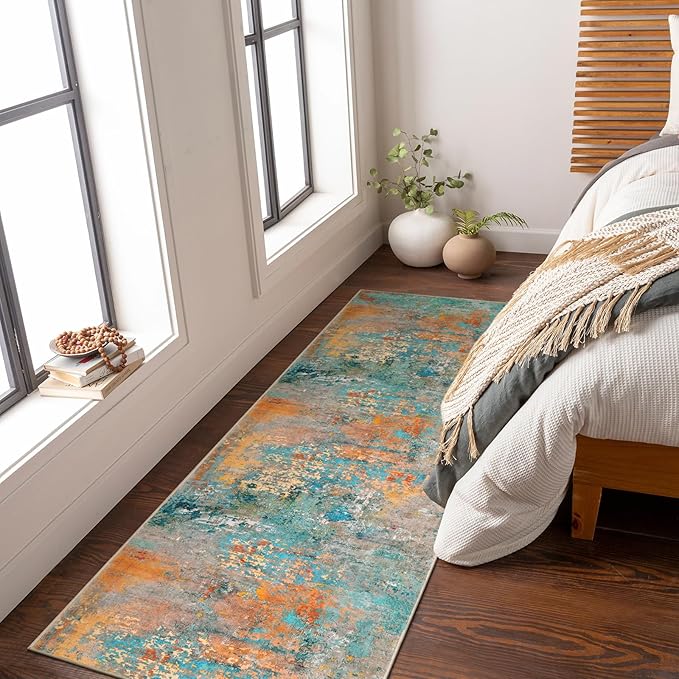 Lahome Modern Abstract Rug - 2x8 Colorful Hallway Runner Rug, Non Skid Washable, Bathroom Carpet, Indoor Floor Entryway Runner for Living Dining Bedroom Kitchen