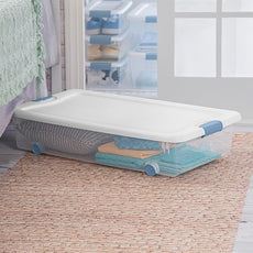 Sterilite 12-Pack Latching Box, Under Bed Storage Bins with Lids, Clear Plastic, 56 Quart - Heavy-Duty Organizing Containers for Closet, Bathroom, and Office