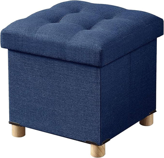BRIAN & DANY Ottoman with Storage, Small Storage Ottoman for Dorm, Linen Folding Ottoman Foot Stool with Legs for Living Room and Bedroom, 14.8"x14.8"x16.1" - Blue