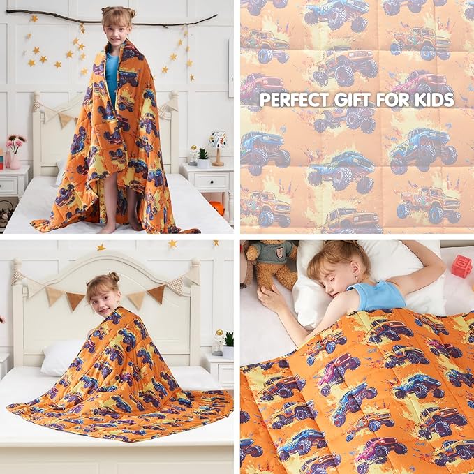 yescool Truck Car Weighted Blanket 10 Pounds Twin Cooling Weighted Lap Blanket, Heavy Blanket for Sleeping, Weighted Throw Blanket Gift for 80-110lbs, 48"x72"
