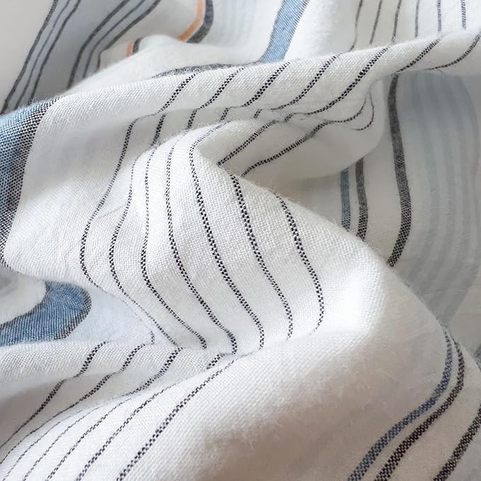 VM VOUGEMARKET Striped Duvet Cover Set 100% Washed Cotton Linen Like Textured Breathable Durable Soft Comfy Bedding Set (Blue Stripes, King 104"x90")