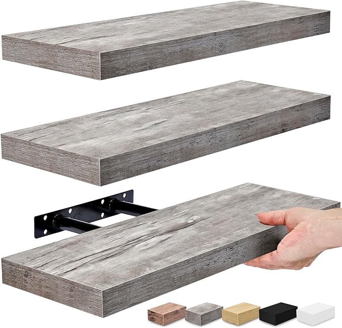 Sorbus Floating Shelves for Wall - Set of 3 Rustic Wood Wall Shelves for Living Room, Kitchen, Bedroom, Bathroom Storage - 16" Book Shelf for Wall/Home Decor, Farmhouse, Frames & Trophy Display