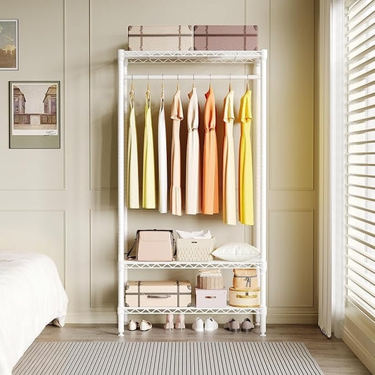 Heavy-Duty Clothing Rack with Adjustable Wire Shelving, Freestanding Closet Organizer for Hanging Clothes, 660 lbs Load Capacity Metal Wardrobe Storage, 17.72" D x 35.43" W x 68.9" H