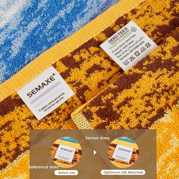 SEMAXE Luxury Bath Towel for Bathroom, 100% Cotton Towel with Hanging Loop, Soft & Absorbent, Gift Box Packaging, 55" L x 27" W,Colorful Towel Wheat Field
