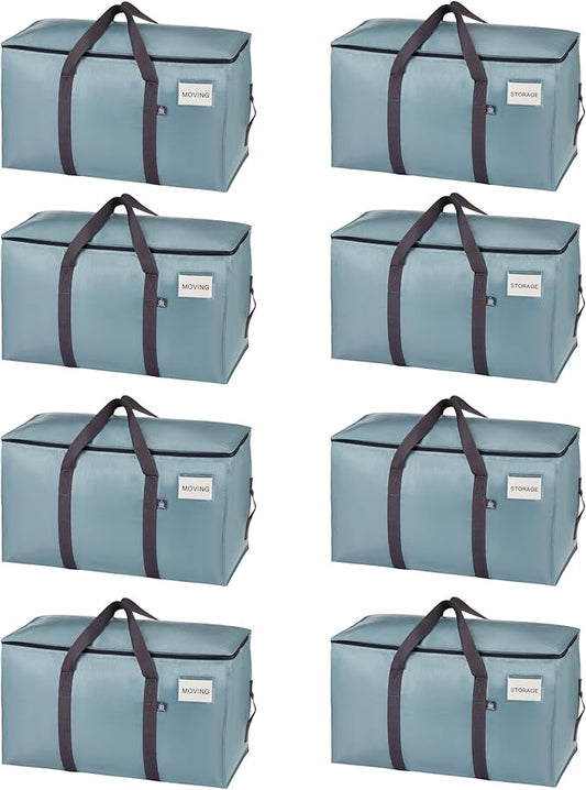 VENO 8 Pack Moving Bags, Upgraded Heavy Duty, Moving Boxes Alternative, Packing Storage Supplies for Dorm Room Essentials with Zipper for Clothes, Large Totes for Packaging (Light Blue, 8 Pack)
