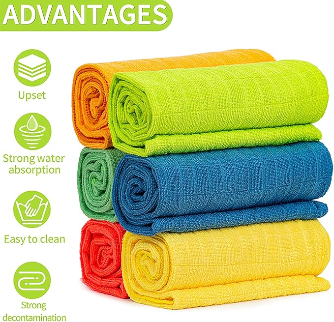 HELOMOR 6 Extra Large Floor Microfiber Cleaning Clothes, 30"x18" for Squeegee Mop, Multi-Purpose Color Rags, Reusable for House Floor Kitchen Car Window Highly Absorbent, Lint and Streak Free