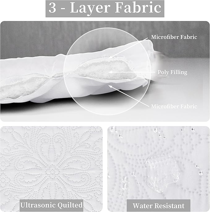 Easy-Going Twin Size Reversible Quilt Set with 1 Quilt and 1 Pillow Sham, Soft Bed Quilt Cover, Water Resistant Lightweight Microfiber Bedspread, Stain Resistant, Damask-White/White