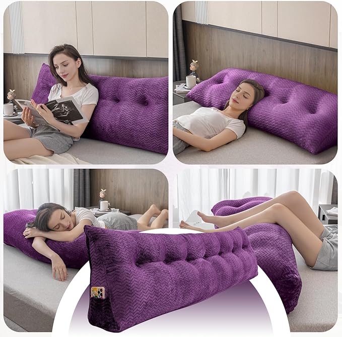Large Bolster Triangular Headboard Wedge Backrest Positioning Support Bed Rest Reading Pillows Headboard Wedge Pillows for Day Bed with Removable Cover