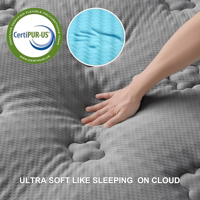 Hansleep Queen Mattress Topper, Grey, 60x80 Inches, Memory Foam with Down Alternative Fillings, Deep Pocket, Breathable, Cooling Gel, Eco-Friendly, Moisture-Wicking, Washable