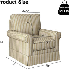 INZOY Swivel Accent Chair Linen Mid Century Modern Chair, Comfy Swivel Barrel Reading Chair, Upholstered Square Chair for Living Room Bedroom Small Spaces, Fully Assembled, Brown Stripe