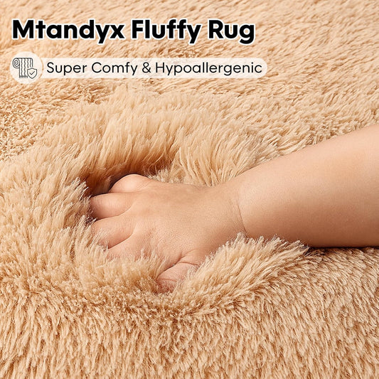 8x10 Area Rugs Living Room, Beige Large Plush Fluffy Bedroom Carpet, Non-Slip Upgraded Indoor Thick Soft Rug, Modern Plush Carpet Suitable for Kids Home Decor Aesthetics Dorm. Dormly