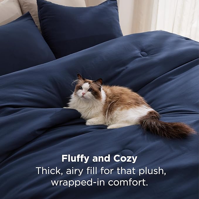 Bedsure Twin Comforter Set Navy, Soft Prewashed Twin Size Bedding, Quilted Comforter with Circle Design, Down Alternative Comforter for All Seasons, 2 Pieces Bed Set with 1 Pillow Sham