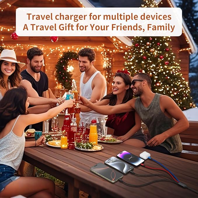 Dual Type-C 4 in 1 Multi Charging Cable for Multiple Devices with 2 USB-C/Lightning/Micro Port, USB Cable iPhone Charger Cord, Travel Charger for iPhone17-8, Android iPad, Stocking Stuffers - 2Pcs 5FT