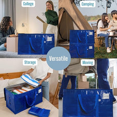 VENO 6 Pack Moving Bags, Upgraded Heavy Duty, Moving Boxes Alternative, Packing Storage Supplies for Dorm Room Essentials with Zipper for Clothes, Large Totes for Packaging (Blue, 6 Pack)