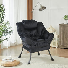 HollyHOME Lazy Chair with Armrest and Side Pocket, Comfy Accent Lounge Chair,Leisure Sofa Armchair for Living Room, Bedroom, Dorm, or Small Spaces, Oversized Reading Sofa Chair,Velvet Black