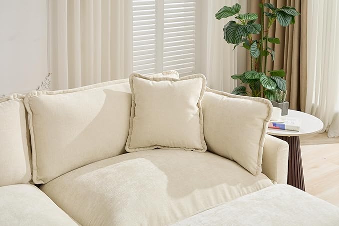 SoarFlash 113.78" Chenille Sectional Sofa, Comfy U Shaped Modular Coush Sofa with Ottoman, Modern 4 Seat Couch Deep Seat Sofa Set for Living Room,Beige