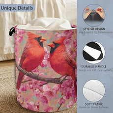 Red Cardinal Laundry Hamper,Cherry Blossoms Dirty Clothes Laundry Basket with Handles Waterproof Oxford Cloth Storage Basket for College Dorms Bathroom Bedroom 16