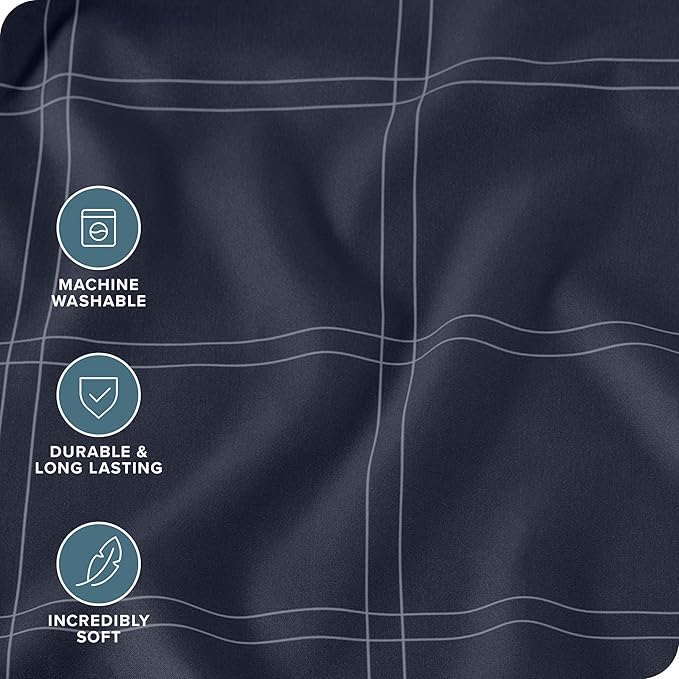 Bare Home Bedding Duvet Cover Set Queen Size - Premium 1800 Super Soft Collection - Lightweight, Duvet Cover - Soft Textured Bedding (Queen, Modern Plaid - Midnight Blue/White)