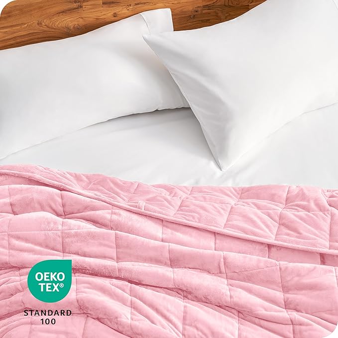 Bare Home Weighted Blanket Twin or Full Size 7lb (40" x 60") for Adults - Minky Fleece - Premium Heavy Blanket Nontoxic Glass Beads (Light Pink, 40"x60")