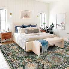 RUGSURE Washable Area Rugs - Perfect for Living Room, Bedroom, Kids Room, Nursery - Stain & Water Resistant Non-Slip, Pet & Child Friendly, Vintage Tribal Area Rugs (Green, 9' x 12')