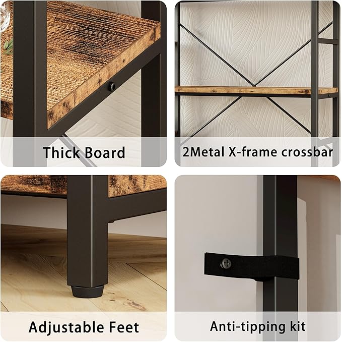IRONCK Industrial Bookcases and Bookshelves, 5-Tiers Corner Bookcase with Curved Panels, L Shaped Shelf with Metal Frame for Open Storage for Living Room Home Office, Vintage Brown