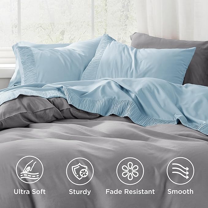Bedsure Full Size Bed Sheets - 4 Pieces Soft Full Sheet Set - Breathable & Cooling - Hotel Luxury - Easy Care Polyester Microfiber Bedding for Women, Men, Light Blue