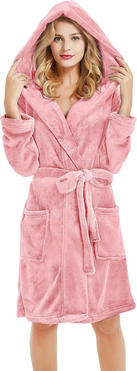 U2SKIIN Women Hooded Fleece Robe, Short Plush Robes for Womens With Hood Soft Warm Spa Bathrobe
