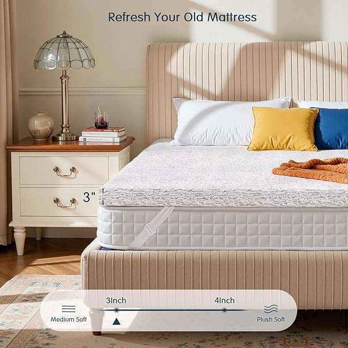 SyMax Twin XL Mattress Topper, Gel Infused Memory Foam Mattress Topper, 3 Inch Bed Topper with Cover, Soft Cooling and Pressure Relieving, CertiPUR-US Certified, Twin XL