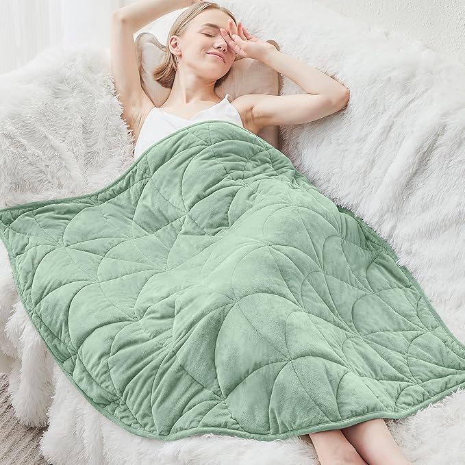 Weighted Lap Blanket 7 lbs for Adults, Luxury Soft Small Weighted Blanket, Compact Portable Weighted Lap Pad for Relaxation, Sleeping, Travel, All-Season Use, Sage Green, 40" x 52"