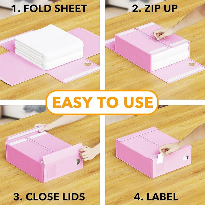 SpaceAid 6 Pack Bed Sheet Organizers and Storage, Foldable Sheet Organizer with Window for Linen Closet, Set Folder Keeper for Queen & King Size Bedding Storage (Pink)