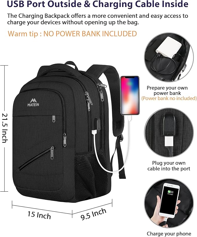 MATEIN 18.4 Inch Laptop Backpack 50 L, Extra Large Anti Theft Carryon Backpack TSA Approved, Work Business Bag with Multiple Compartments & Luggage Strap for Travel, Gifts for Men Women, Black