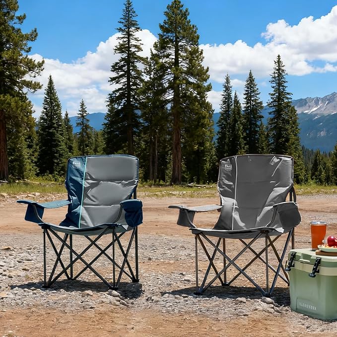 Timber Ridge 550 LBS Oversized Folding Camping Chair for Adults, Heavy Duty with Cup Holder Side Pocket for Camping, Lawn, Picnic, Grey
