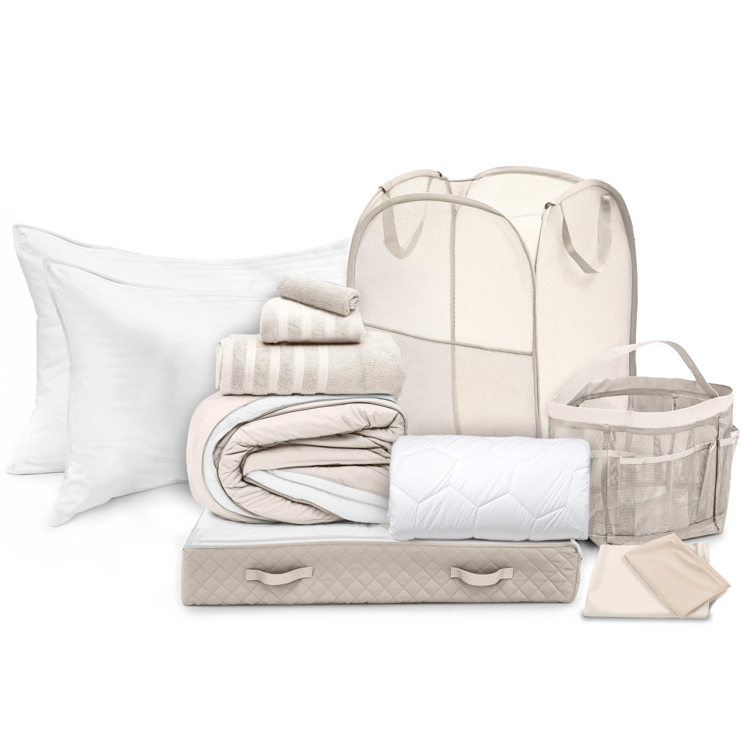 Hearth & Harbor Complete Dorm Room Set, Twin XL Comforter Set, Sheet Set, Mattress Protector, Towels and Organizers - All Dorm Accessories Included Dormly