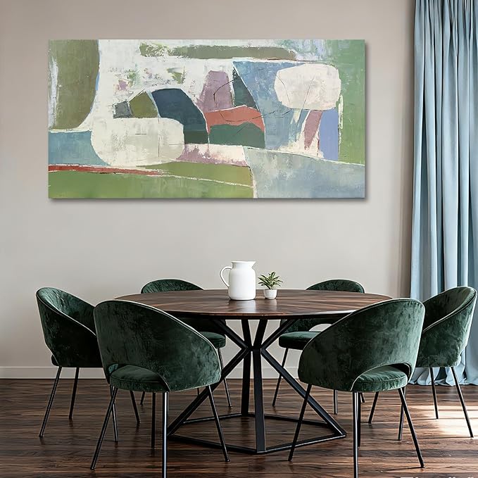 YETHEN WAL Oversized Green Abstract Canvas Wall Art 29×58 in, Large Horizontal Textured Painting for Living Room Sofa Wall, Neutral Earth Tone Decor