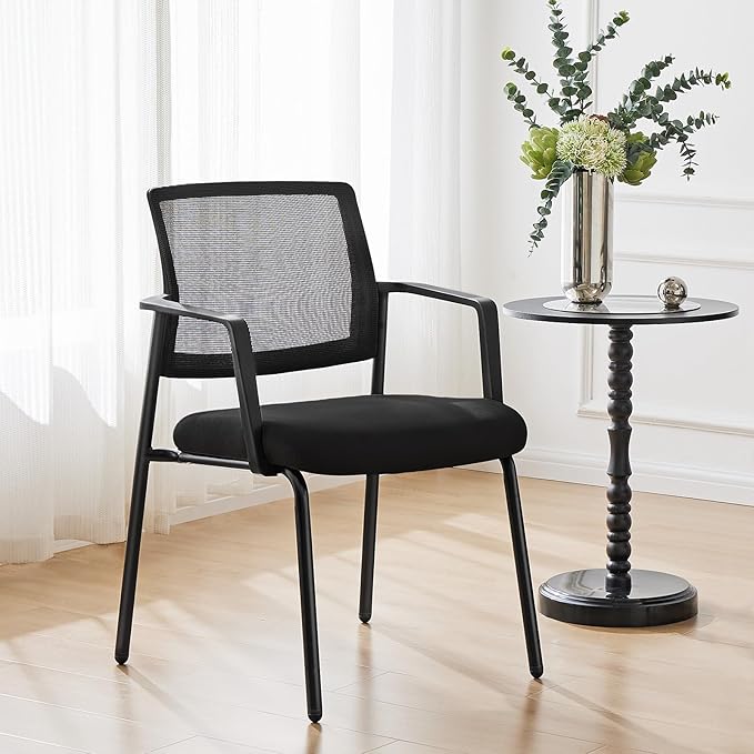 Sweetcrispy Mesh Back Stacking Arm Chairs 4 Pack, Upholstered Fabric Stack Chairs, Sturdy Metal, Easy to Use and Store, Outdoor and Indoor, for Home, Office, Party, Comfy，Black