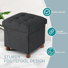 BRIAN & DANY Small Ottoman with Storage, Small Storage Ottoman, Folding Foot Stool with Wood Legs for Living Room and Bedroom Linen Rest Seat, 12.6