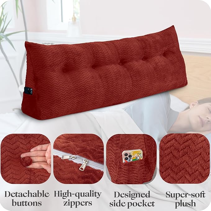 Large Bolster Triangular Headboard Wedge Backrest Positioning Support Bed Rest Reading Pillows Headboard Wedge Pillows for Day Bed with Removable Cover