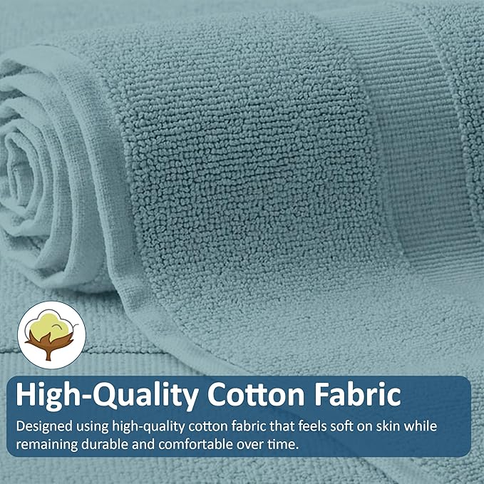 Rajlinen Cotton Bath Mat 2 Pack 23x36-100% Cotton 500 GSM Highly Absorbent Hotel Spa Bathroom Floor Mats, Aesthetic Nile Blue Bath Mat Towels, Machine Washable Shower/Bathtub Rugs