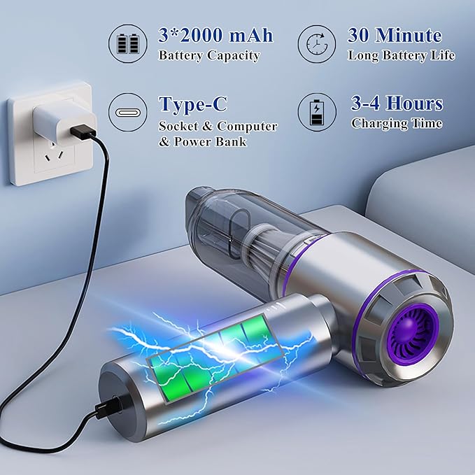 Handheld Car Vacuum Portable Cordless, 22000PA Mini Vacuum Cleaner & Air Duster, 5-in-1 High Power Suction Hand Held Vacuum Rechargeable Brushless Motor Vacuums for Car Home Office Pet, Purple