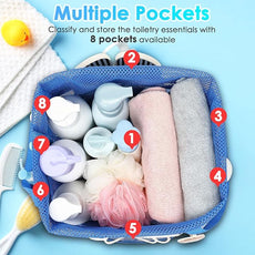 Mesh Shower Caddy Portable with Drawstring, Dorm Room Essentials for College Girls Guys, 8-Pocket Extra Large Shower Bag Basket Tote for Camping Beach Gym Travel Toiletry Bathroom