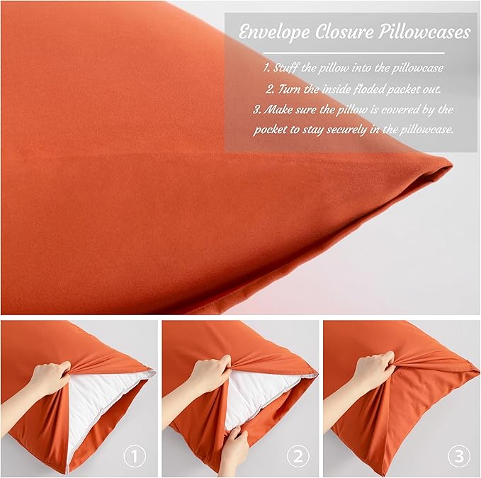 NTBAY Body Pillow Cases Set of 2, 2 Pack Brushed Microfiber 20x54 Pillow Cases, Soft, Wrinkle, Fade, Stain Resistant Brunt Orange Pillow Cases with Envelope Closure, 20x54 Inches, Brunt Orange