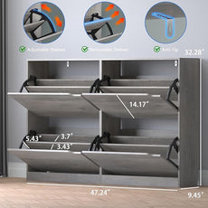 Shoe Cabinet with 4 Flip Drawers, Narrow Hidden Shoe Storage Cabinet, Slim Freestanding Shoe Rack Organizer for Entryway, Hallway, Bedroom, Living Room