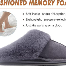 KuaiLu Womens Fluff Dual Memory Foam Slippers Ladies Cozy Arch Support Warm Scuff Slippers Slip on Comfy Winter House Shoes with Non-Slip Indoor Outdoor Hard Sole