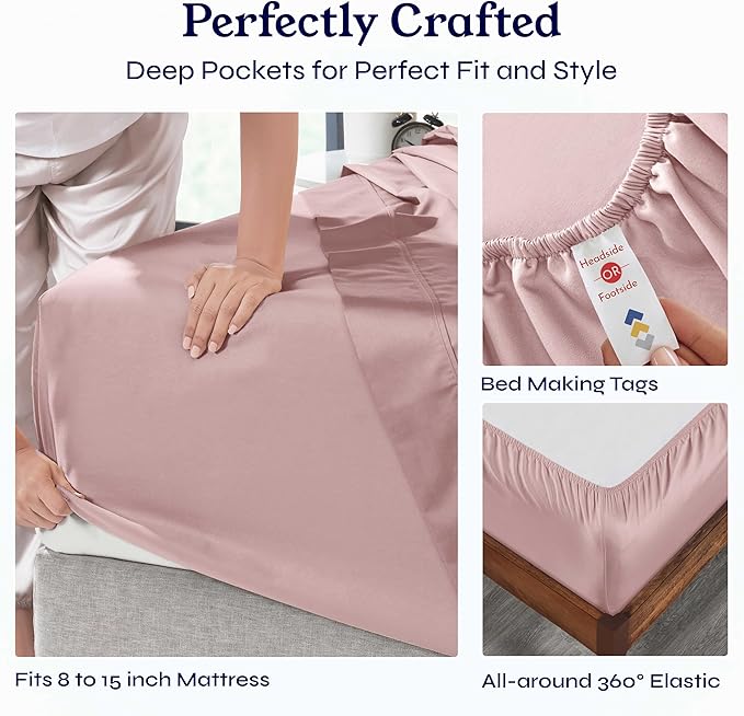 California Design Den Twin XL Bed Sheets Set - 400 Thread Count Sateen, Natural 100% Cotton Twin XL Sheet Set, Deep Pockets, All Around Elastic, Durable Bedding for Dorm Room - Mauve CaliforniaDesignDen